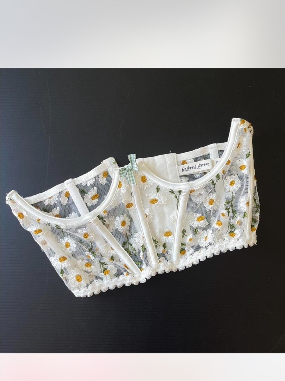 For love and lemons Floral Daisy Embroidered Sheer corset- White & Yellow